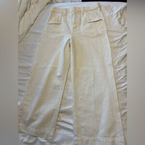 Gap High Stride Wide-Leg Ankle Painter Pants in Light Cream White
